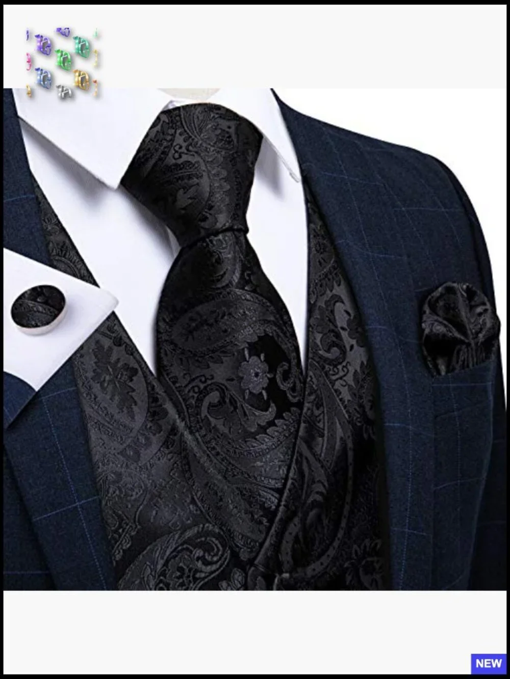 Silk Jacquard Vest Set Formal Classic Elegant Wedding Party Tuxedo 5PCS
